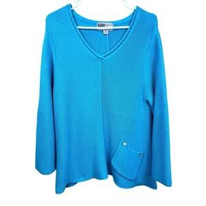 Womens Tunic Waffle Knit Sweater Size M Habitat Clothes to Live In Teal